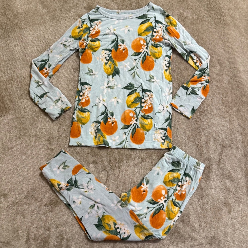 Posh Peanut Clementine Bamboo Viscose Pajama Set Kids 4T Blue Orange Lemon 2pc